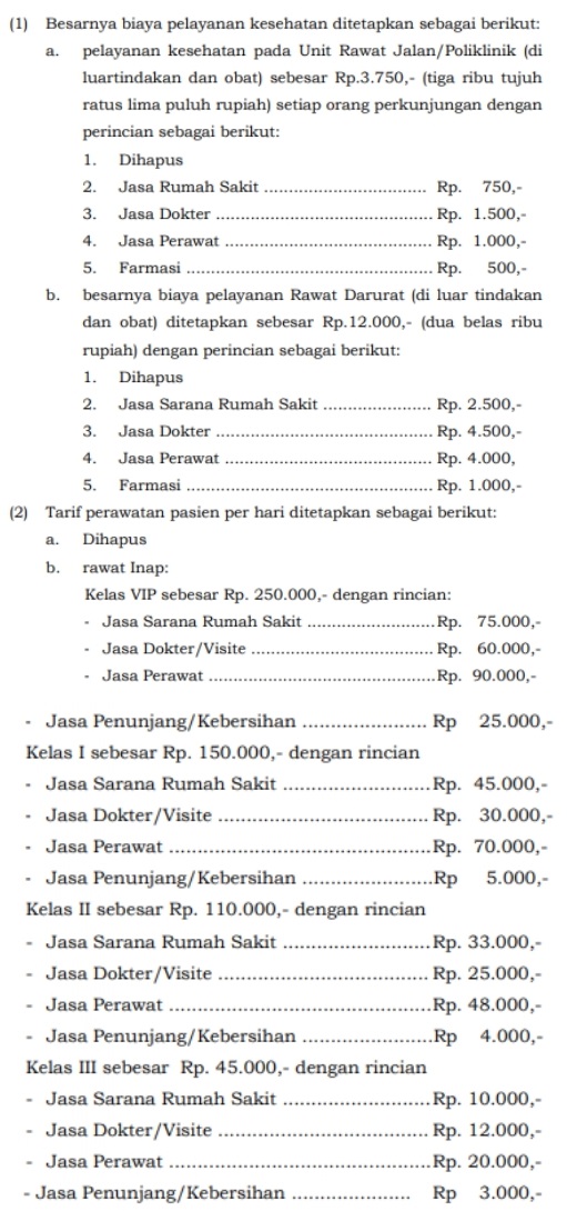Tarif Non BPJS Puskesmas